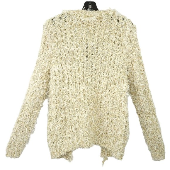 Janet Paris Open Front Cardigan Womens Size S/M Cream Gold Metallic Pockets NEW - Picture 2 of 16
